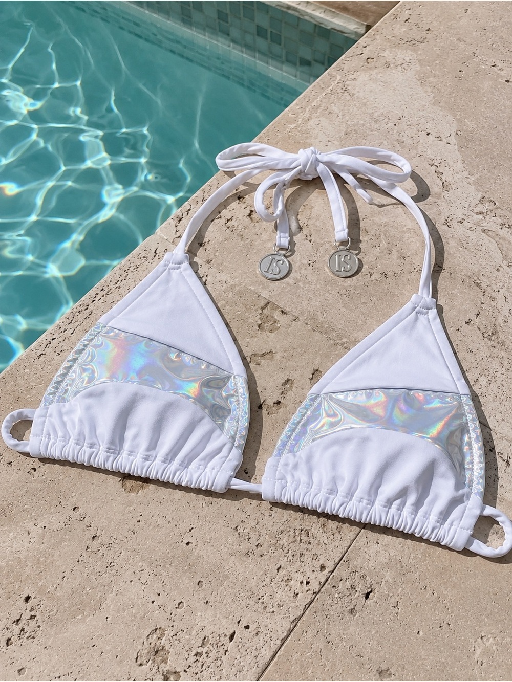 NWOT Sports Illustrated Swim White Holographic Bikini Top M Y2K Cruise Party